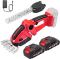 Cordless Hedge Trimmer, 2-in-1 Handheld Electric Hedge Trimmer/Grass Shears for Garden,Yard and Lawns, Shrub Trimmer with 2 PCS Rechargeable Battery&Charger (Red)
