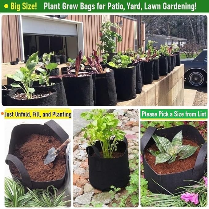 3-Pack 30 Gallon Thickened Plant Grow Bags Large (24x16 in) Heavy Duty Garden Bag Fabric Plant Pots for Tomato,Potato Planter,Flower Pots,Herbs Veggies Planting,Barrel Planter,Yard Waste Bag,Leaf Bags