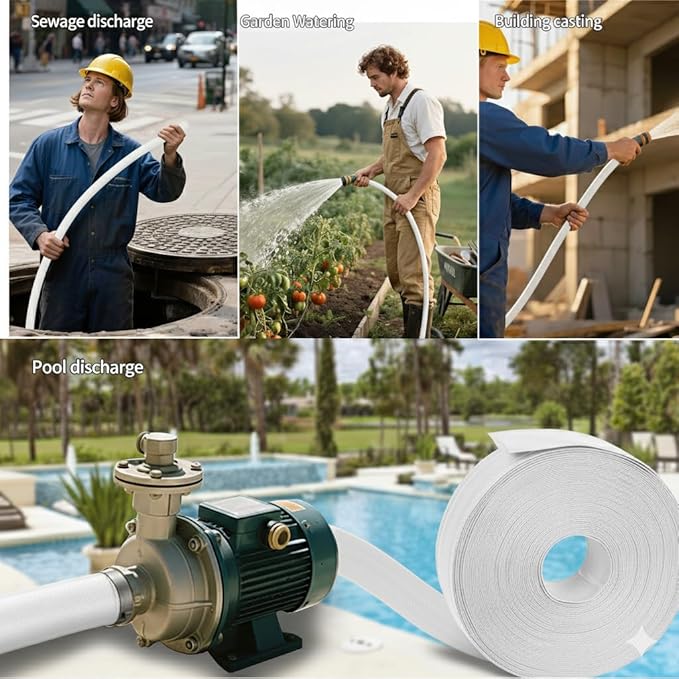 2" x 200' Pool Backwash Hose: Pool Drain Hose, Sump Pump Hose with Heavy-Duty 3-Layer, Lightweight, Kink-Resistant for Pool Drain, Irrigation, White