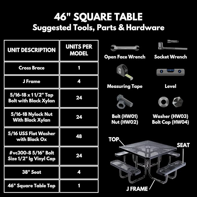 COATEDOUTDOORFURNITURE Heavy-Duty Portable Outdoor Kids Table with Umbrella Hole, Punched Steel Kids Picnic Table, Commercial-Grade, Made in America (46 in, Square, Childrens, Dark Green)