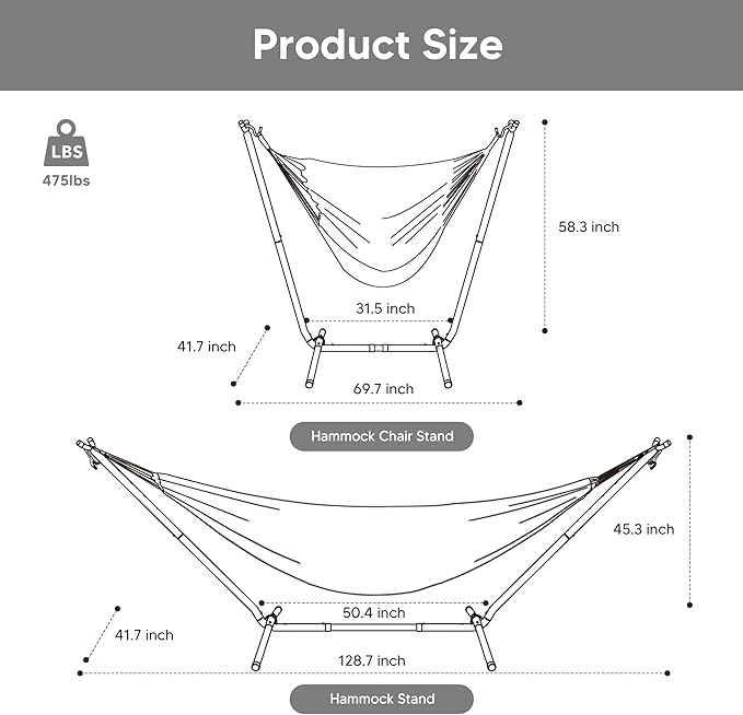 SUNCREAT 2-in-1 Convertible Double Hammocks 2 Person Heavy Duty, Large Patio Hammock with Space Saving Stand, Patent Pending, Coffee Stripe