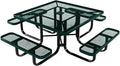 COATEDOUTDOORFURNITURE Heavy-Duty Portable Outdoor Kids Table with Umbrella Hole, Expanded Metal Kids Picnic Table, Commercial-Grade, Made in America (46 in, Square, Childrens, Dark Green)