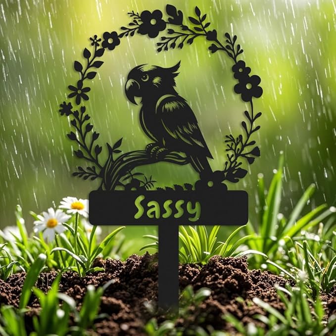 Custom Parrot Memorial Stake,Metal Parrot Grave Marker,Parrot Garden Sign,Remembrance Stake,Bird Loss,Outdoor Garden Yard Sign Parrot 14inch