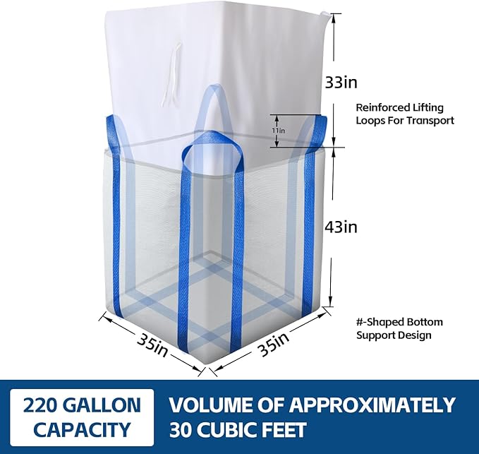 2 Packs FIBC Bulk Bags,Holds up to 4400 lbs Construction Bags Heavy Duty,210-Gallon Woven Polypropylene Dumpster Bag for Industry Agriculture and Construction,Sealable Top