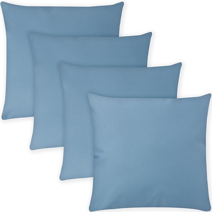 Covers & All Premium Square Throw Pillow Inserts with Covers Set of 4, 16 x 16 Inches Sky Blue, Decorative Cushions for Couch Sofa Home Decor Office Travel UV Resistant Waterproof Soft Cushions