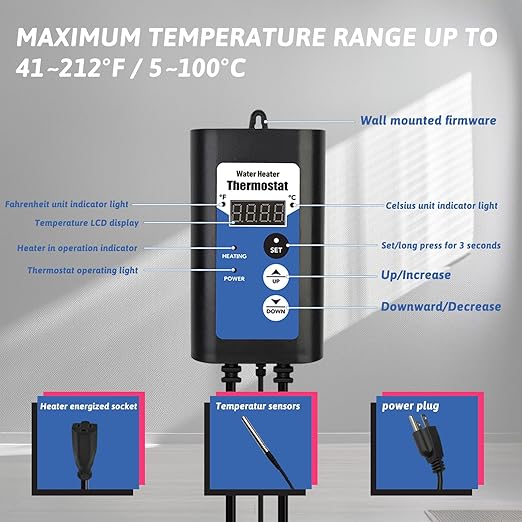 3000W 240V Immersion Water Heater Hot Tub & Inflatable Pool Portable Electric Submersible Water Heater with Thermostat, GFCI for spa tub, Bucket, Bathtubs, baptismal Pool & Above Ground Pool