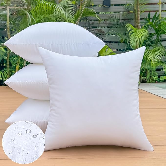 16 x 16 Outdoor Pillow Inserts Set of 4 Small Square Patio Furniture Pillows for Porch Couch Fall Throw Pillow Inserts Premium Decorative Stuffer Pillows Waterproof White Sofa Cushion