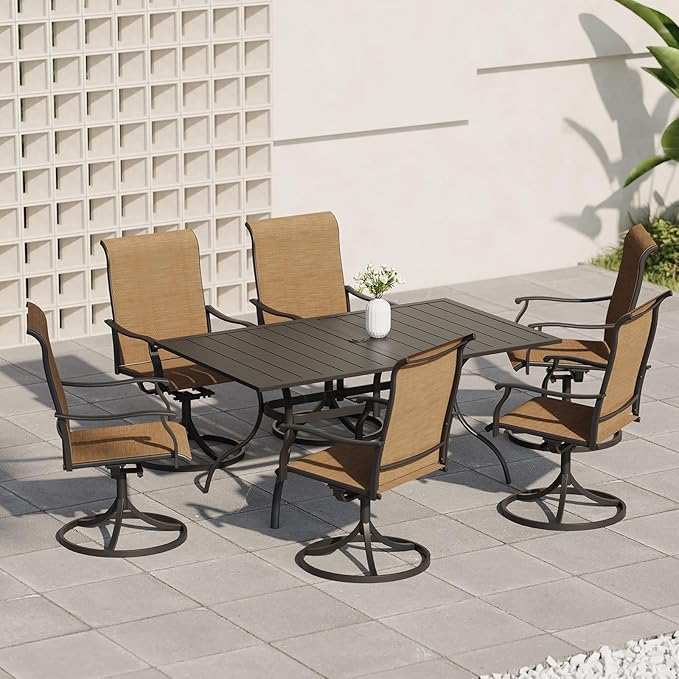 Patio Swivel Dining Chairs Set of 2, Outdoor Metal Chair with Textilene Mesh Fabric Patio Furniture Set Porch Chairs with Metal Rocking Frame for Lawn Garden Backyard