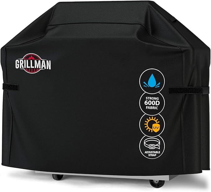 Grillman Premium Grill Cover for Outdoor Grill - Heavy-Duty Waterproof BBQ Grill Cover - Rip-Proof and Wind-Resistant - Large Barbecue Gas Grill Cover for Backyard - Black (60" L x 28" W x 44" H)