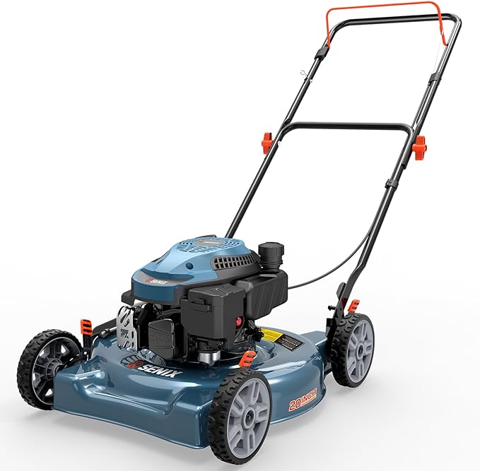 SENIX 144 cc Gas Lawn Mower, 20 inch 4-Cycle Push Mower, Side Discharge, 5 Position Cutting Height Adjustment, Low Noise & Fuel-Efficient for Lawn, Yard and Garden (LSPG-L5)