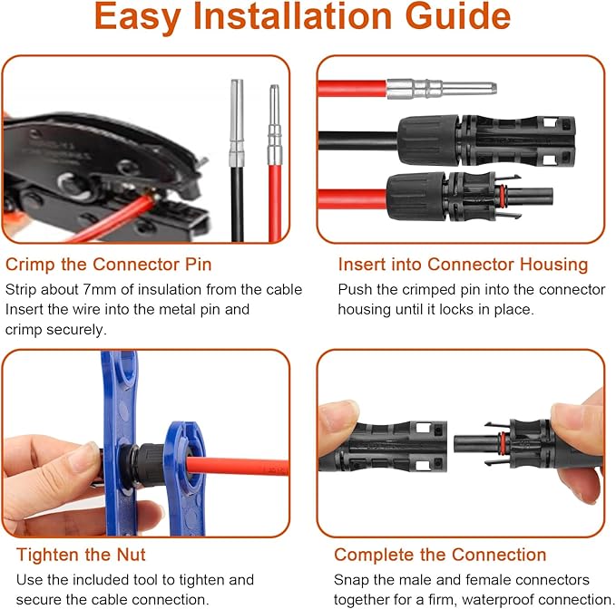 XRDS -RF Solar Extension Cable 8AWG, 3FT Red & Black Solar Panel Wire with Solar Connectors, PV Wire with Disconnect Wrenches & Extra Male/Female Connectors for RV, Camper, Inverter, Off-Grid System