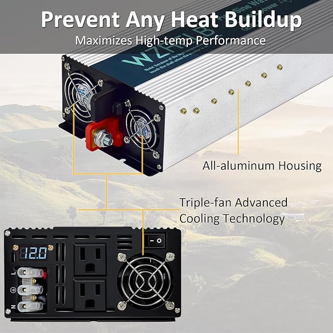 WZRELB 2500W Pure Sine Wave Inverter 48V DC to 110V 120V AC Power Converter with LED Display, Hardwire Terminal,Off-Grid Portable Power Inverter with Dual AC Outlets for Home, RV, Truck, Camping