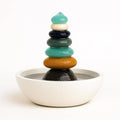Natural Septuple Rock Cairn Water Fountain with Glass - Indoor Tabletop Water Fountain - Natural Stone & Recycled Glass Water Feature for Home and Office Decor