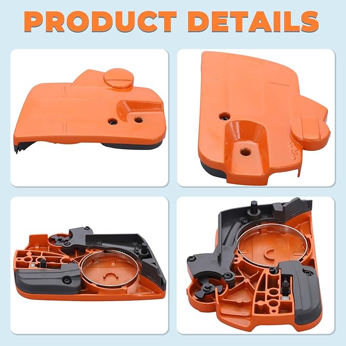 440 Chain Brake Assembly Side Clutch Cover for Husqvarna 440 Chainsaw, Husky 440e II Chainsaw Clutch Cover with Brake Assy & Bar Nuts Buckle Clips Kit, 501388203 Clutch Cover Chain Saw Parts