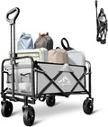 Collapsible Wagon Cart Foldable Portable Heavy Duty Folding Beach Wagons, Outdoor Utility Carts with Large Capacity for Grocery, Camping, Shopping, Fishing, Sports, Garden Gray
