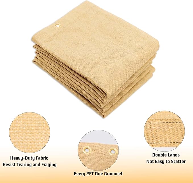 SUNNY GUARD Shade Cloth Custom Size 17x20 FT Sun Shade Screen Fabric Shade Cover Tarp with Grommets for Pergola Backyard Garden, Sand(We Customized)