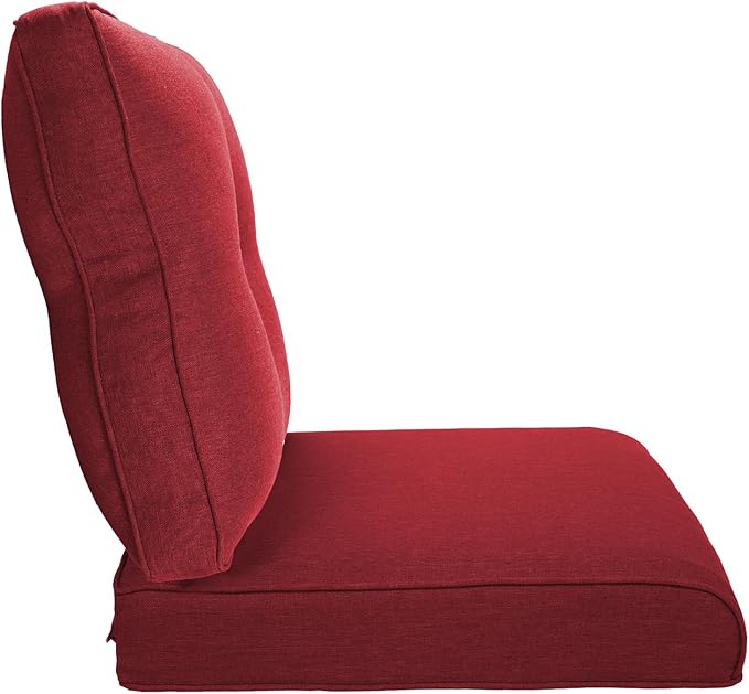 Pop 22x25/22x24 Outdoor Seat Cushions Set of 2 - Comfortable High Back Water-Resistant Patio Wicker Chairs Cushion for Rattan Dining Rocker Glider Loveseat Couch Sectional Sofa - Red/Button