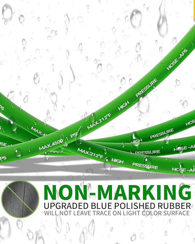 Pressure Washer Hose 75FT 3/8" for Cold and Hot Water 212°F, with Swivel Quick Connect, 4500PSI Kink Resistant Grade Steel Wire Braided, Power Washer Hose With 2pcs M22-14mm Adapter