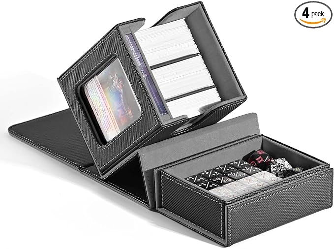 ZLCA MTG Commander Deck Box with Display Window, Card Deck Box Holds 100 Double-Sleeved with Dice Tray & 35pt Magnetic Card Holder （Black&Grey）