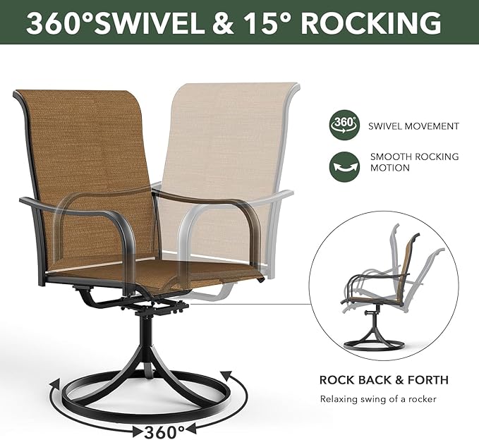 5-Piece Outdoor Dining Set, 35'' Square Table with 4 Swivel Chairs, All Weather Frame Furniture Set - Brown Style2