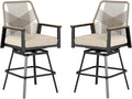 Outdoor Swivel Bar Stools Set of 2, Rattan High Top Patio Chairs with Waterproof Cushion and Armrest, All-Weather Bar Height Furniture for Outside Patio Balcony and Pool, Beige