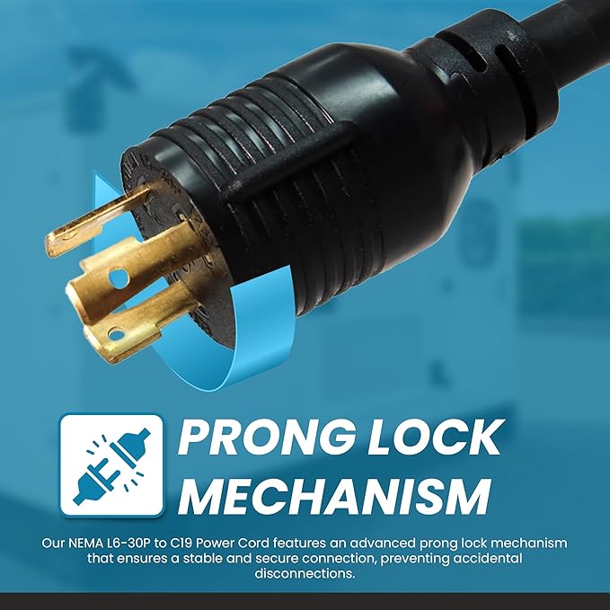 IronBox Electric NEMA L6-30P to C19 Power Cord - 20Amp, 250V, 12/3 SJT - UL Listed Heavy Duty Power Extension Cable for Generator, Data Centers, Outdoor Use, High-Powered Applications & More (12 ft)