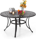 PHI VILLA Round Patio Dining Tables for 6 Person, Outdoor Aluminum Table 54" Dia with 2.1" Umbrella Hole, Lawn Garden Tables for All Weather
