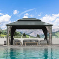 Domi 12’ X 16’ Hardtop Gazebo Canopy with Netting & Curtains, Outdoor Metal Gazebo with Galvanized Steel Double Roof for Patio Lawn and Garden, Gray