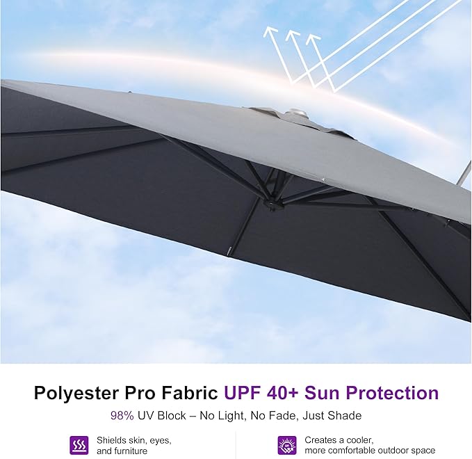 PURPLE LEAF 8' X 8' Swivel Outdoor Patio Aluminum Umbrella with Base Left-right Tilting Cantilever Offset Umbrella with UV Resistant Heavy Duty Fabric for Deck Pool Patio Backyard, Graphite Grey