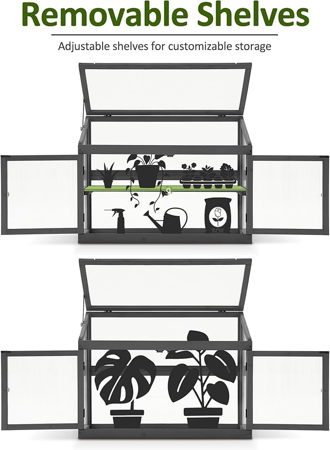 MCombo 2-Tier Wooden Cold Frame Garden Greenhouse Raised Flower Planter Shelf Bed Protection 6057-0160 (Dark Grey)