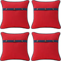 Outdoor Sunbrella Decorative Pillows with Triple Coconut Buttons Pack of 4, 18" x 18" Outdoor Pillow Set for Couch Bed Throw Patio Sofa, Canvas Logo Red/Specrtum Indigo