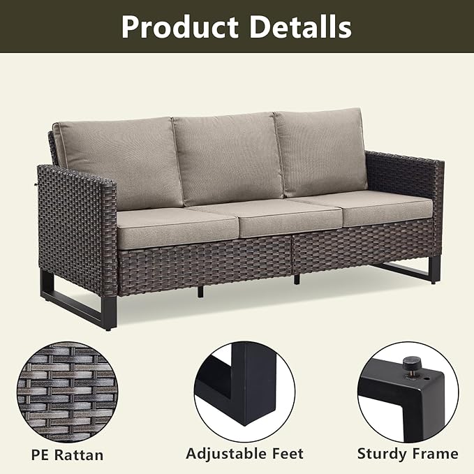 Rilyson Wicker Outdoor Patio Furniture Set - 5 Piece Patio Conversation Set with 2 Swivel Rocker Chairs,2 Rattan Ottoman and 1 Couch for Outside Porch Deck Backyard Garden(Brown/Grey)