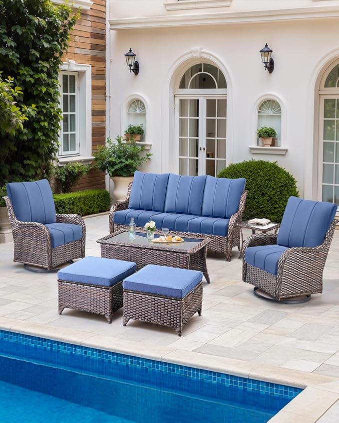 Luxury 24x24x6 Inch Kitty Outdoor Cushions - Water Resistant 1 Set Deat Seat Patio Furniture Cushion for Wicker Dining Rocking Swivel Chairs Loveseat Couch Sectional Sofa - Navy Blue