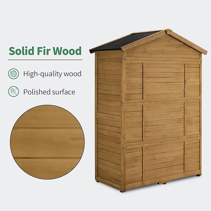 Macrout Outdoor Storage Cabinet, 78 Inches Outside Storage Shed with 6 Shelves, Wooden Garden Shed with Lockable Door for Yard Patio Lawn, 1743