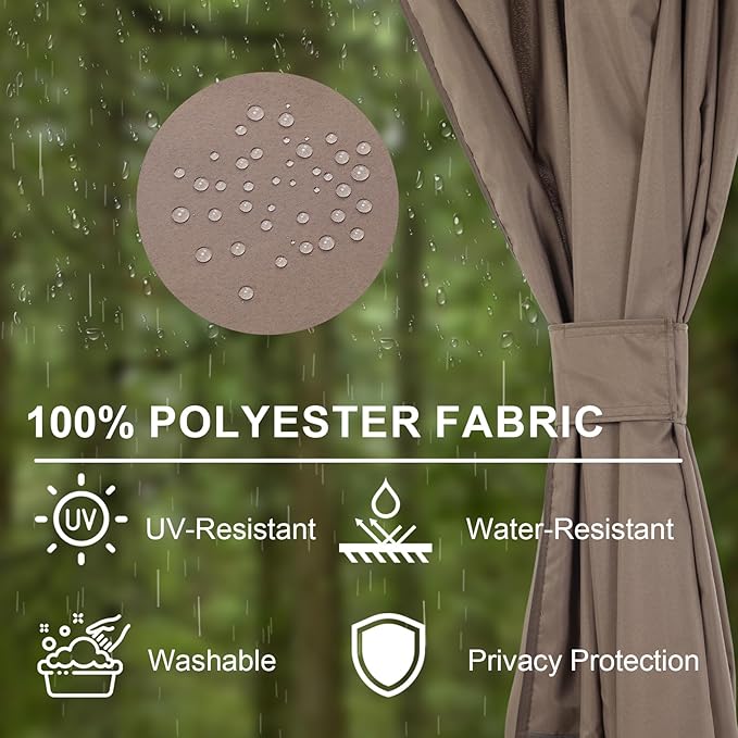 BPS 10' x 12' Gazebo Curtain Privacy 4-Panel Sidewall Outdoor Replacement Shade (Only Curtain)