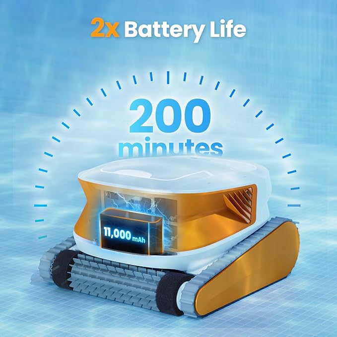 2025 Hydro3 Robotic Pool Cleaner for Inground/Above Ground Pools, 150W Cordless Pool Vacuum, Max 200min Runtime, 4.1L Filter Basket, Auto Waterline/Wall Cleaning, Max 1076 sq.ft Coverage