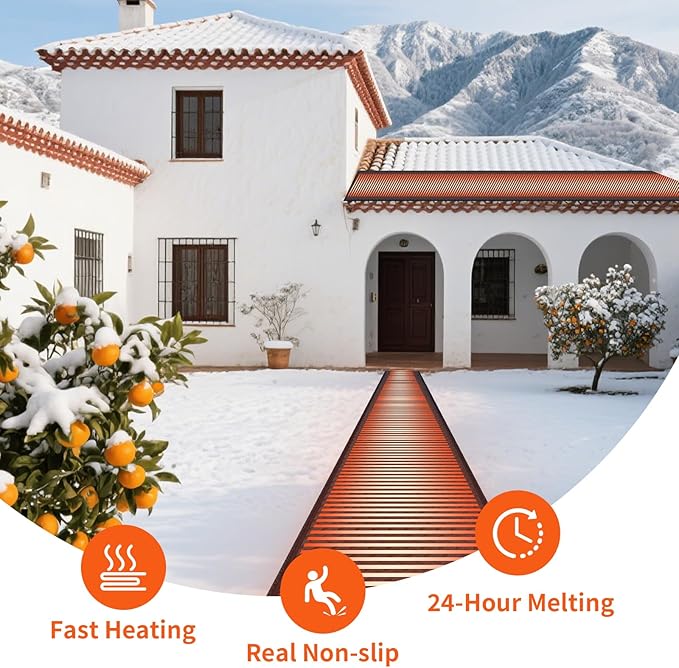 Snow Melting Mats for Roof Valley Walkways, 120V Outdoor Electric Heated Melting Snow Ice Removal, Roof Deicing System Black 15 in x 11.5 ft