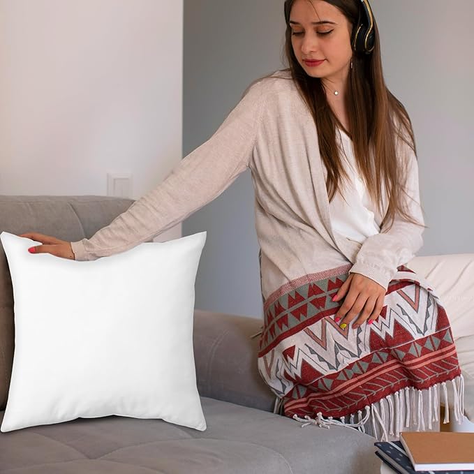 Covers & All Premium Square Throw Pillow Inserts with Covers Set of 4, 24 x 24 Inches White, Decorative Cushions for Couch Sofa Home Decor Office Travel UV Resistant Waterproof Soft Cushions Pillows
