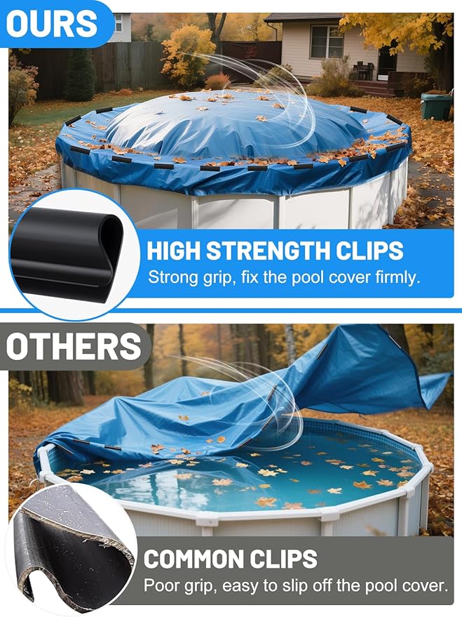 32 Pcs 4.7" Winter Pool Cover Clips - Pool Closing Kit for Above Ground Steel Wall Pools, Wind Guard Clamps for Securing Cover Tightly(Black)