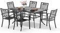 Sophia & William Patio Table and Chairs Set, Outdoor Dining Set for 6, 7 Piece Metal Patio Furniture, 60" Black Rectangular Table(Geometry)