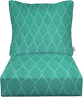 RSH DECOR: Deep Seating Cushion with Pillow Back | 23” x 26” Seat | All-Weather Spun Fabric | Water and Fade-Resistant | Outdoor Chair Cushion Set for Patio Furniture | Fenbrook Teal