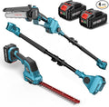 SEESII 6-in-1 Cordless Pole Saw & Hedge Trimmer Grass Shears Combo Kit, Electric Mini Chainsaw with 2×4.0 Ah Batteries, Extension Tree Pruner, Bush Trimmer Limb Branch Cutter, 16ft Long Reach