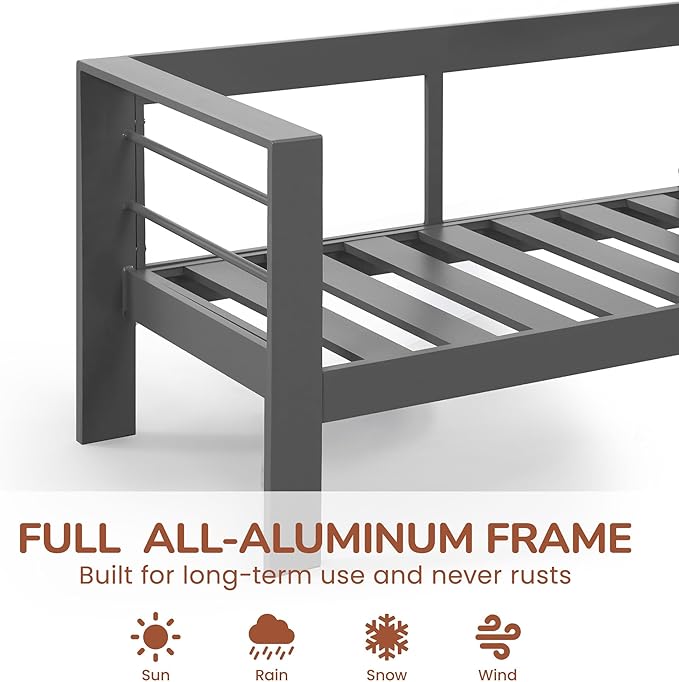 Solaste Aluminum Patio Furniture Set, 5 Seats Modern Outdoor Conversation Set Outdoor Furniture Set with Upgrade Cushion and Coffee Table,Dark Grey