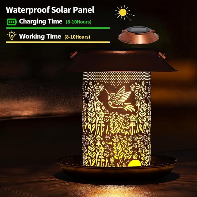 2 Pack Bird Feeders for Outdoors Hummingbird Garden Decor Gifts for Women Mom Grandma Solar Lanterns Outdoor Waterproof Metal Solar Decoration OutsideLED Lanterns for Yard, Patio, Lawn, Pathway