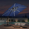 10x10 FT Cantilever Patio Umbrella with Led Lights Double Top Outdoor Square Heavy Duty Offset Umbrellas 360°Rotation Free-motion Track Tilt Windproof for Pool Deck Garden, Navy