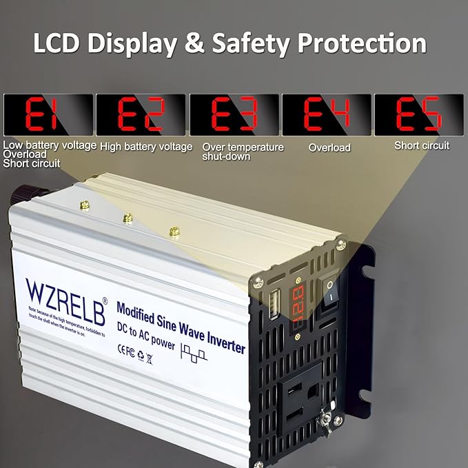 WZRELB 500W Power Inverter 24V DC to 110V 120V AC,Modified Sine Wave Car Inverter for Vehicles with LED Display,5V/2.4A USB Port,Soft Starter,Off-Grid Power Converter with High Efficiency up to 90%