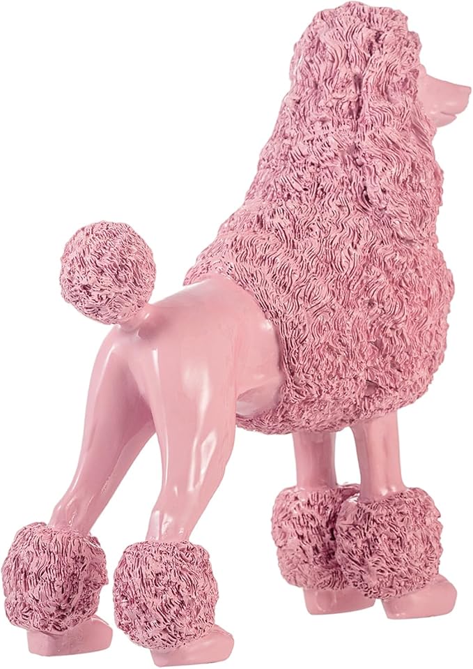 Lukitas Standing Pink Poodle Sculpture Decor, Decorative Dog Statue, Animal Ornament for Garden Home, Resin 10''