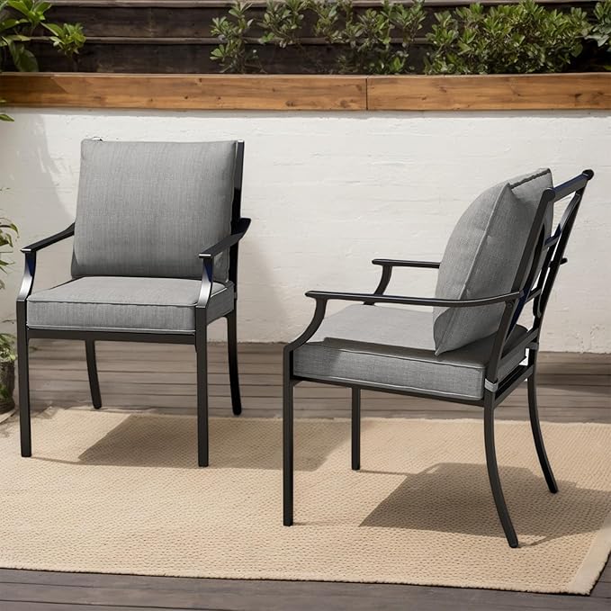 Grand patio Dining Chairs Set of 4，Outdoor Fixed Patio Dining Chairs Set of 4，Fixed Dining Chair，Outdoor Dining Chairs with Grey Cushions, Patio Chairs for Outside, Garden Lawn Porch, Backyard