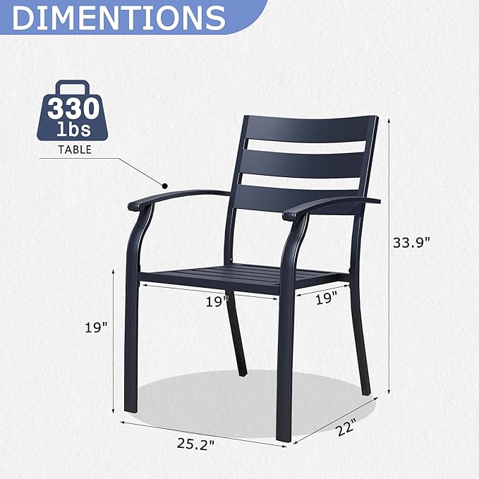 Patio Dining Chairs Set of 4, Black Stackable Outdoor Dining Chairs with Armrest and Wide Back, Wrought Iron Patio Furniture Chairs for Lawn, Backyard, Garden & Deck, Supports 300 LBS