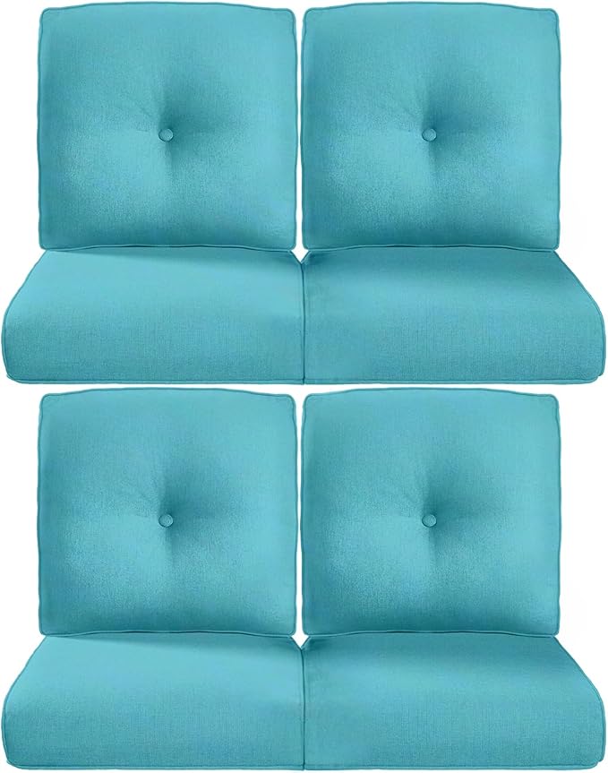 Pop 22x25/22x24 Outdoor Chair Cushions Set of 4 - Heavy Duty High Back Replacement Zippered Cushion for Patio Furniture Dining Rocking Chairs Loveseat L-Shape Sofa - Turquoise/Button